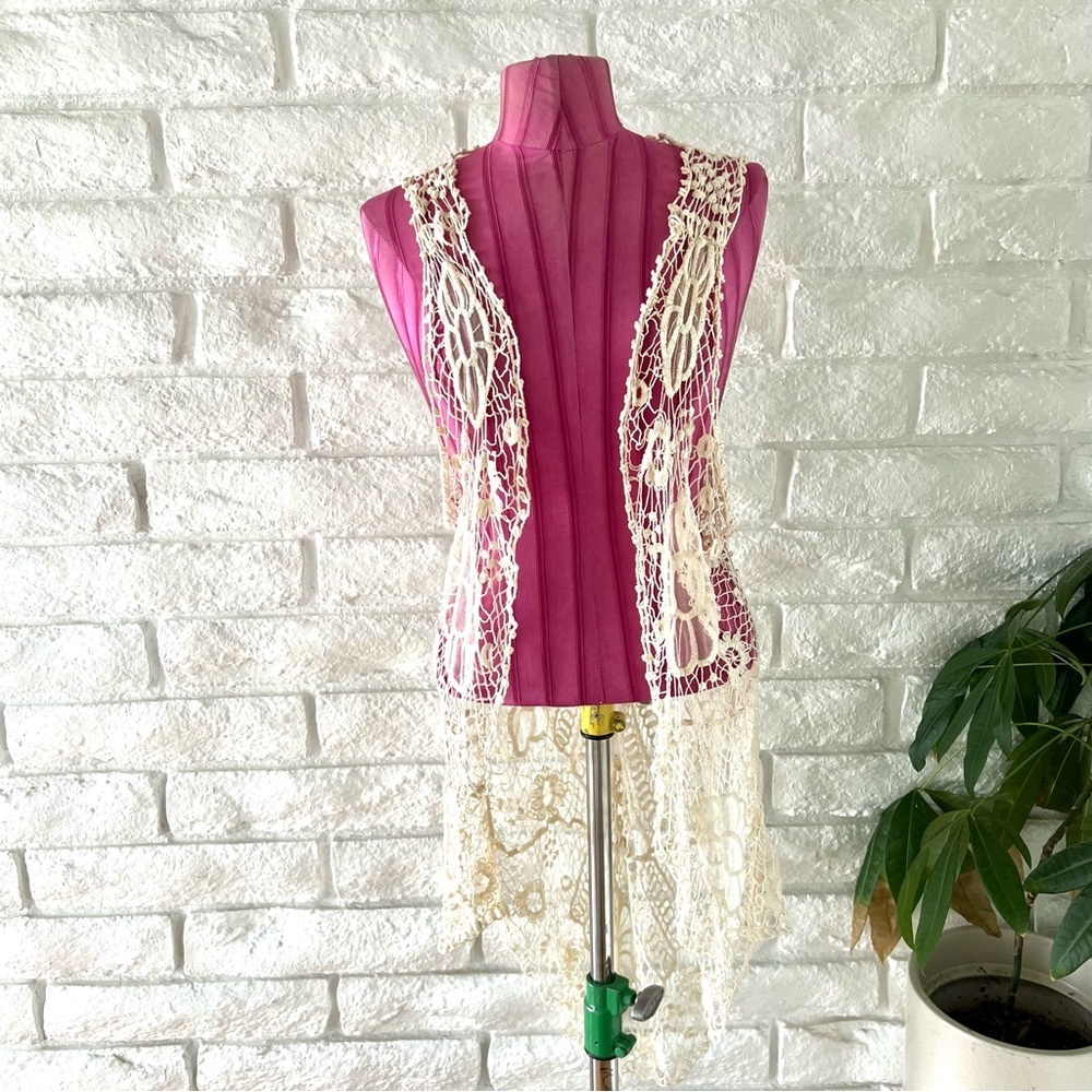 Cream Lace Crochet Vest One Size